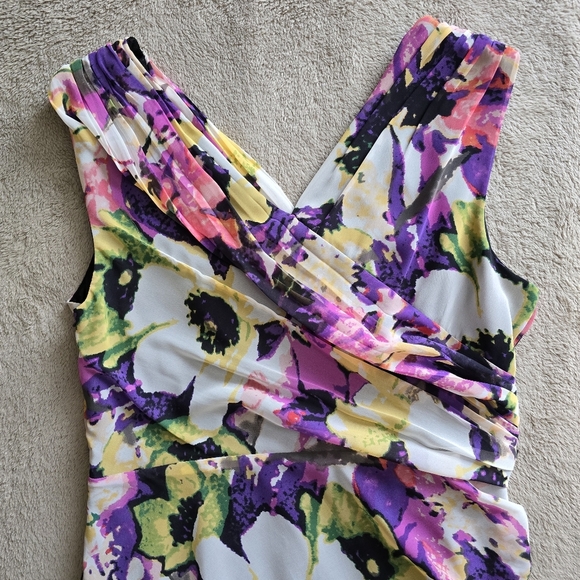 Adrianna Papell sleeveless floral faux wrap dress size 14 - Picture 11 of 15